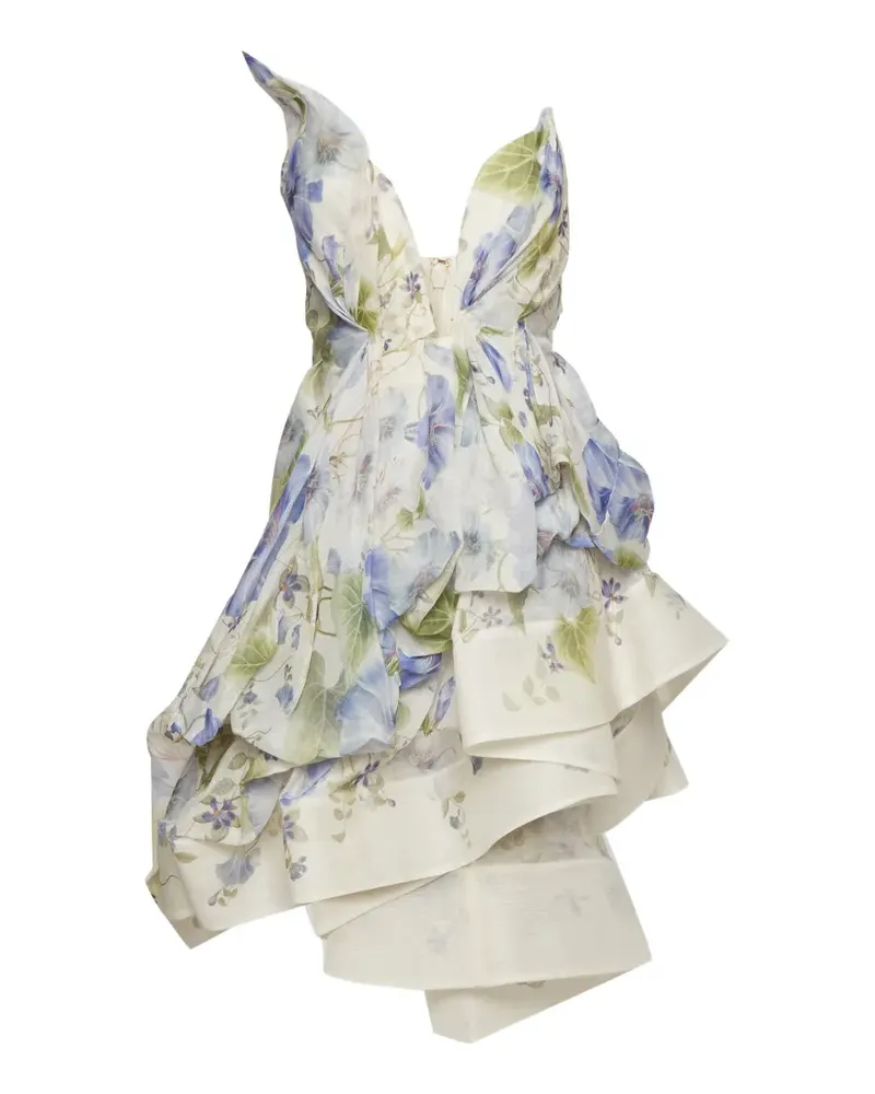 Zimmermann Gerüschtes Minikleid mit Blumenprint - Weiß Weiß