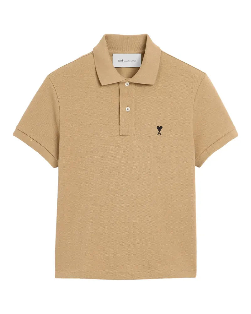 AMI Paris Cotton polo with Ami de Coeur - Nude Nude