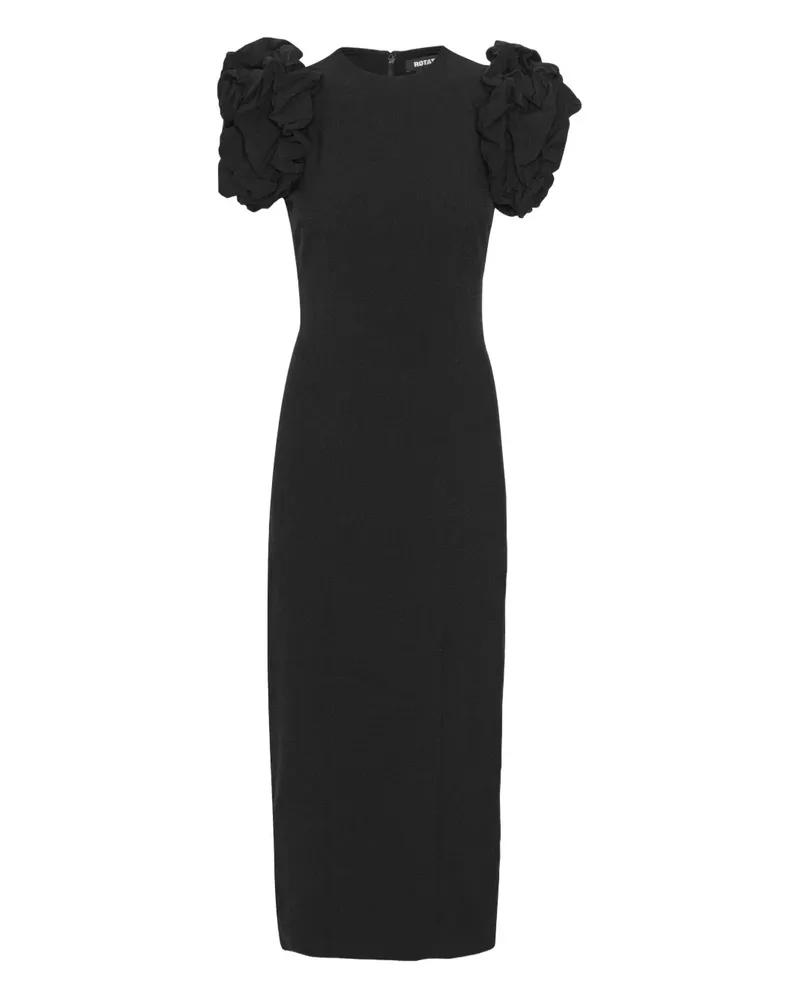 ROTATE Birger Christensen Midikleid mit Puffärmeln - Schwarz Schwarz