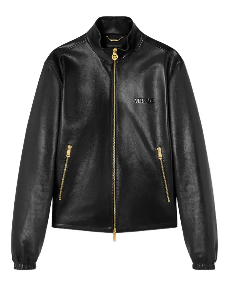 Versace Plongé Lederjacke - Schwarz Schwarz