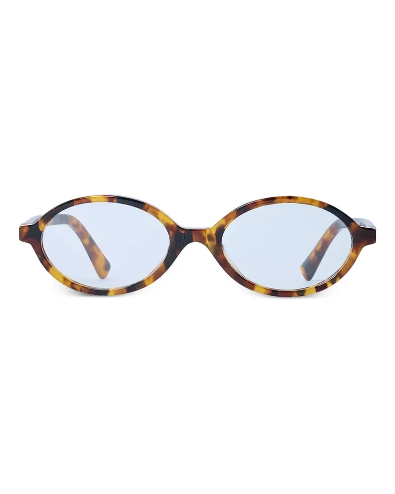 Miu Miu logo-plaque oval-frame sunglasses - Braun Braun