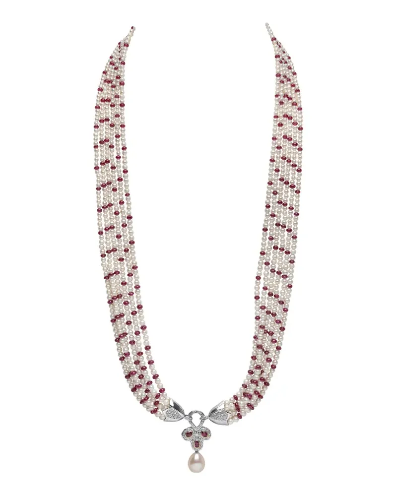 YOKO London freshwater pearl and ruby necklace - Silber Silber