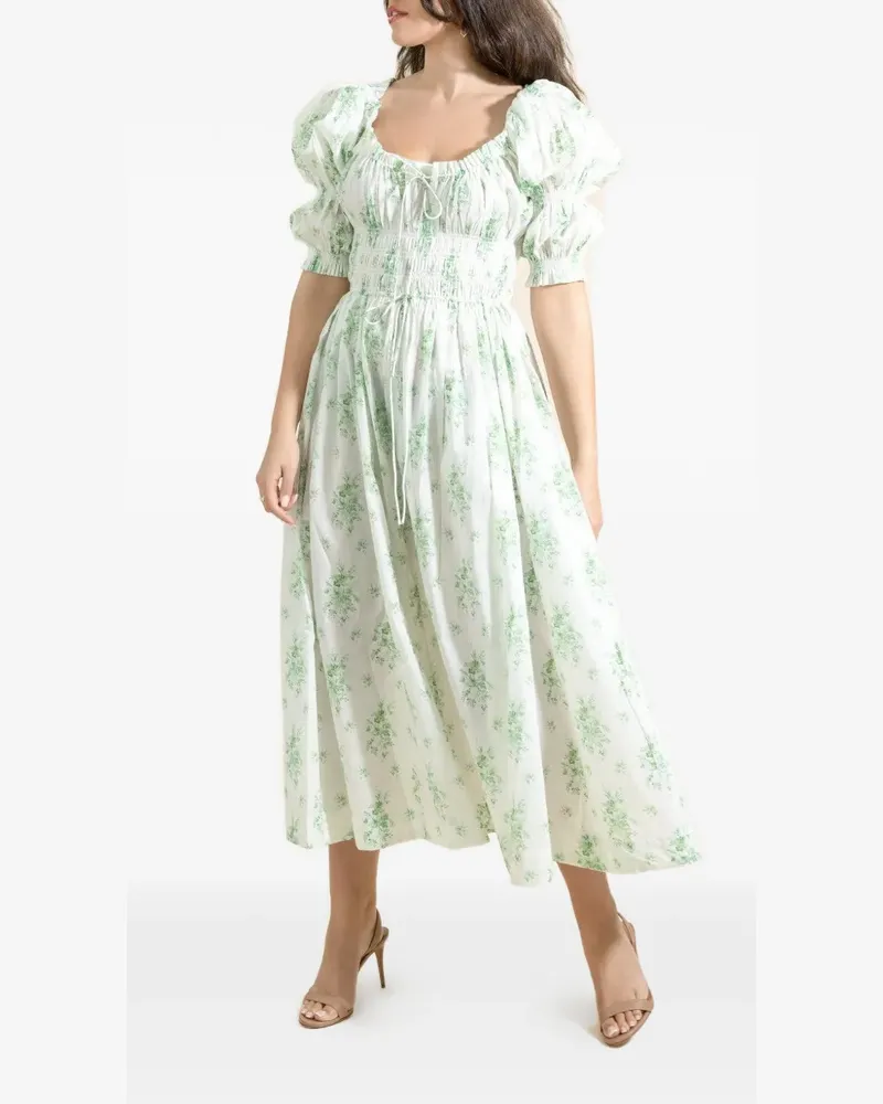 DÔEN Ischia floral-print smocked midi dress - Weiß Weiß
