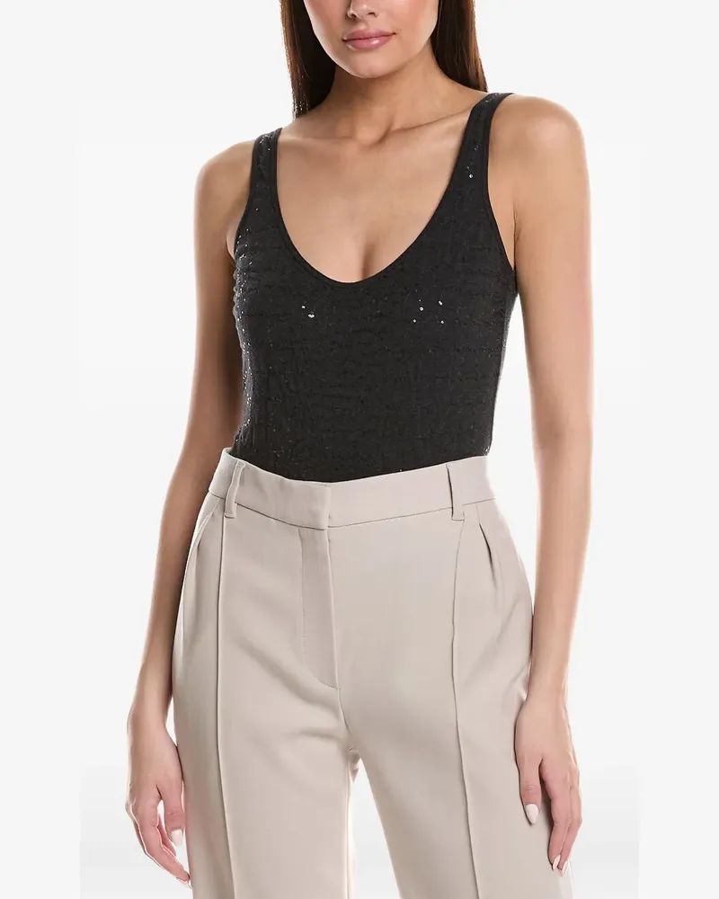 Brunello Cucinelli sequin-embellished scoop-neck bodysuit - Grau Grau