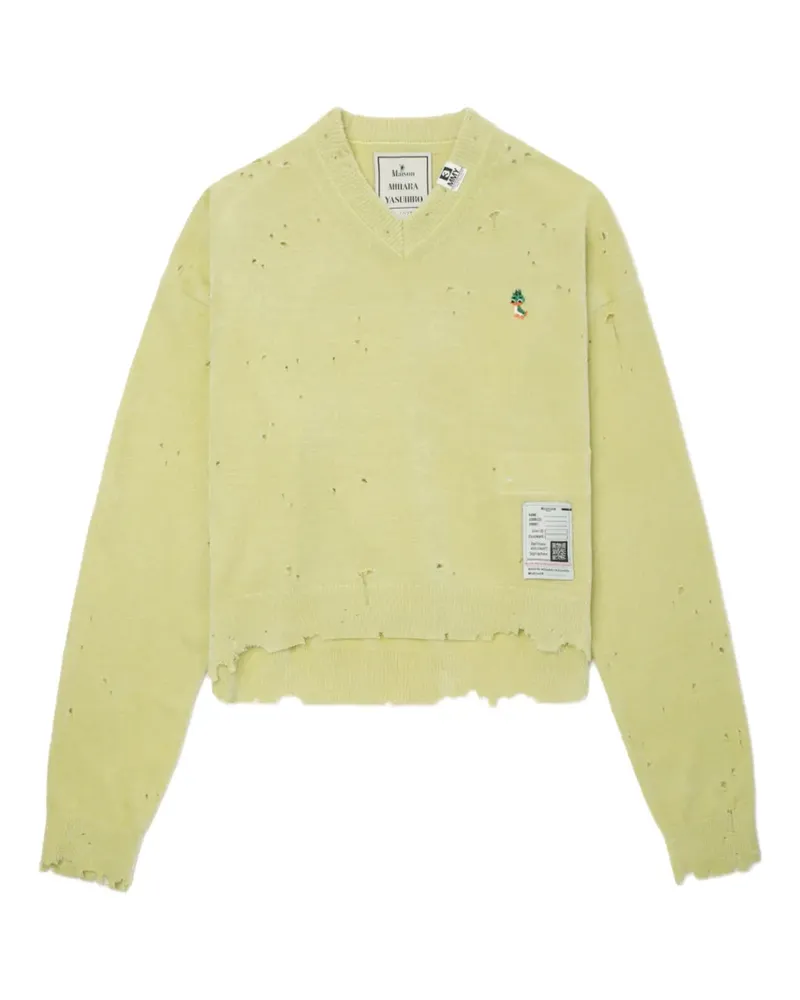 MIHARAYASUHIRO Ausgefranster Pullover mit V-Ausschnitt - Grün Grün