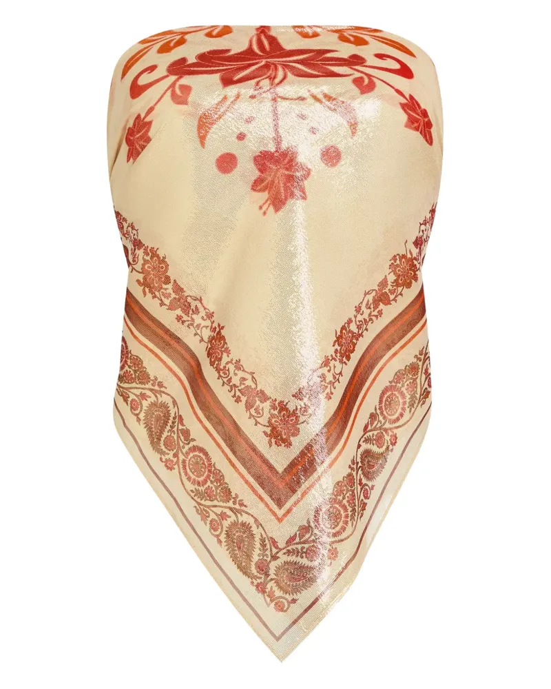 Retrofête Noelle Seidentop mit Bandana-Print - Nude Nude
