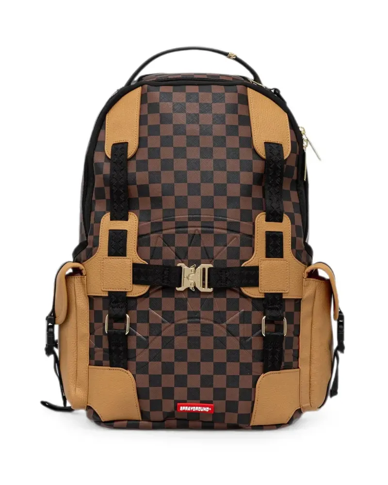 Sprayground check-pattern buckle-detail backpack - Braun Braun
