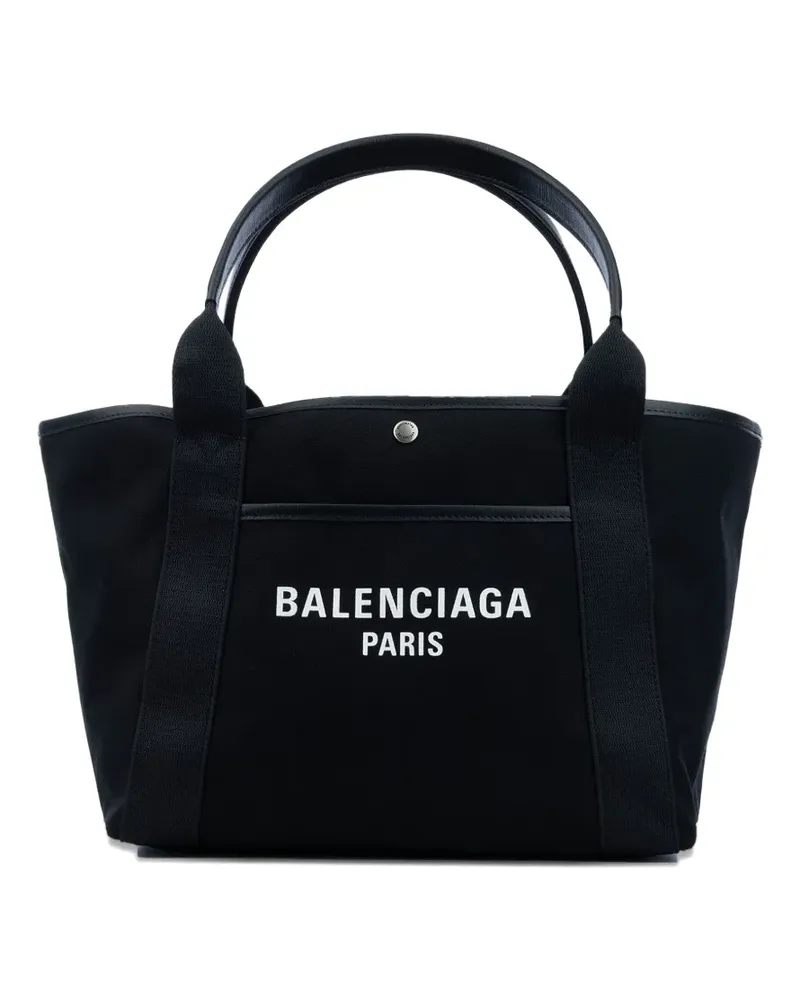 Balenciaga Kleine Biarritz Tote Bag mit Logo-Print - Schwarz Schwarz