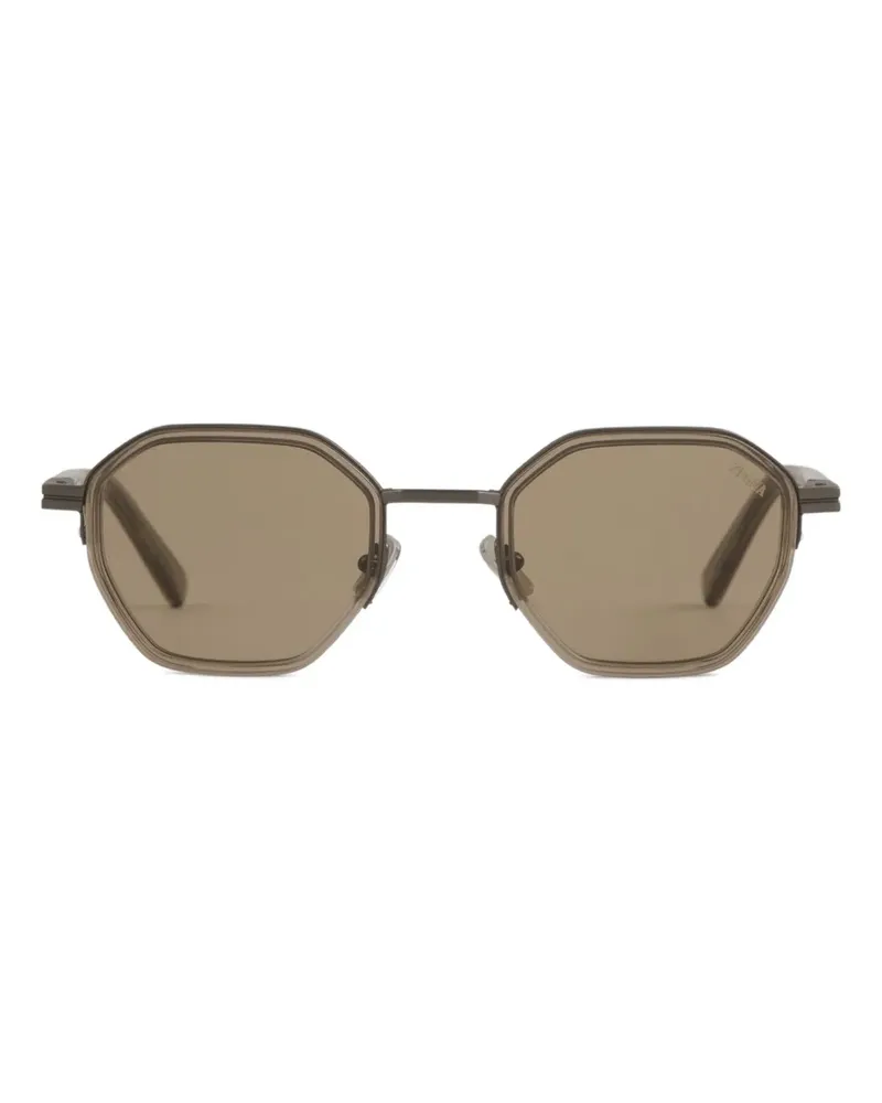 Ermenegildo Zegna Sonnenbrille mit geometrischem Gestell - Braun Braun