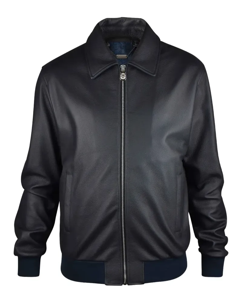 Billionaire logo-plaque leather jacket - Blau Blau