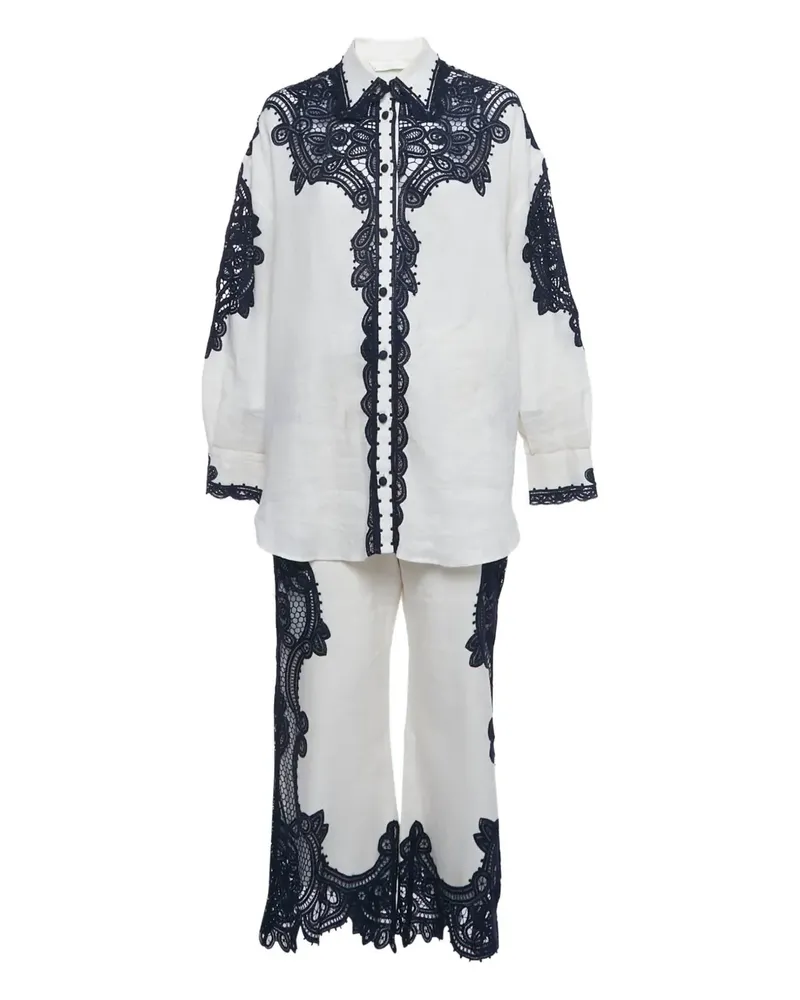 Zimmermann beige lacework linen shirt and trousers set (set of two) - Nude Nude