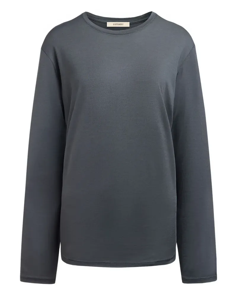 12 STOREEZ Klassisches Langarmshirt - Grau Grau