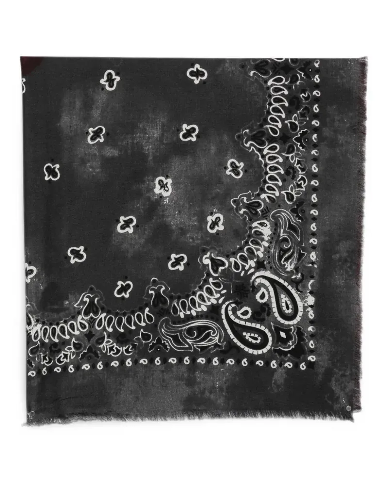 Destin Ausgefranster Schal mit Paisley-Print - Schwarz Schwarz