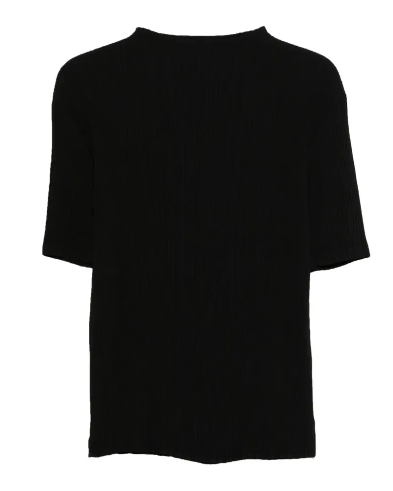 Issey Miyake Geripptes Oberteil - Schwarz Schwarz