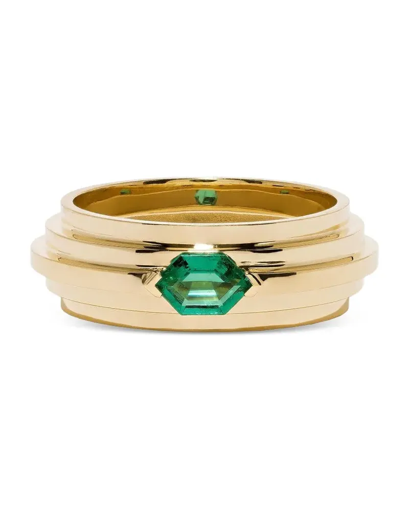 AZLEE 18kt Staircase 5-Tier Gelbgoldring mit Smaragd Gold