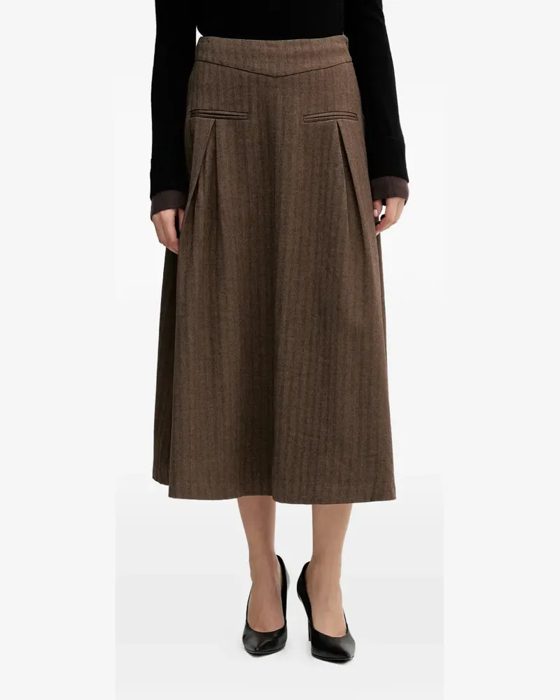 Hoss Intropia Falten-Midirock mit Fischgrätenmuster - Braun Braun