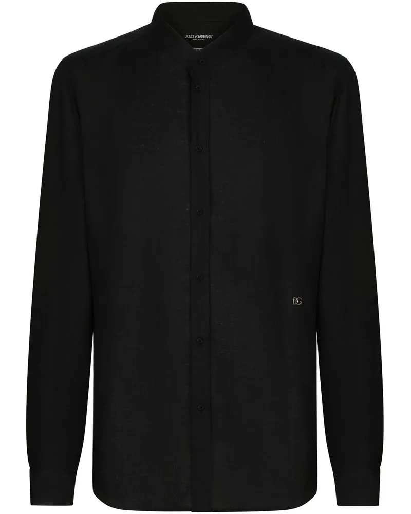 Dolce & Gabbana Martini-Fit-Hemd mit Logo-Schild - Schwarz Schwarz