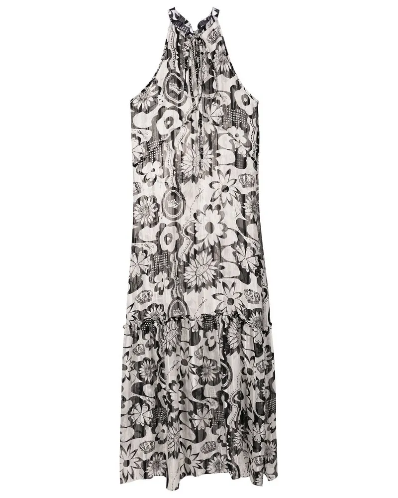 Amir Slama Neckholder-Kleid mit Blumen-Print - Weiß Weiß
