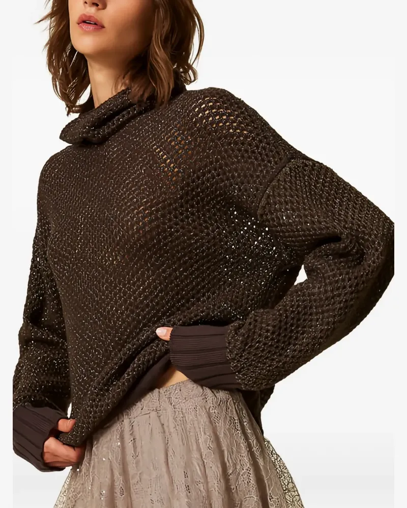 Twin-Set Rollkragenpullover aus Mesh mit Lurex - Braun Braun