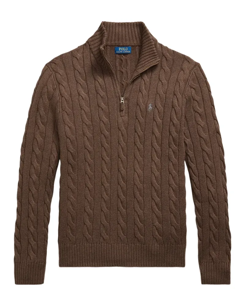 Ralph Lauren Pullover mit Zopfmuster und Viertelreißverschluss - Braun Braun