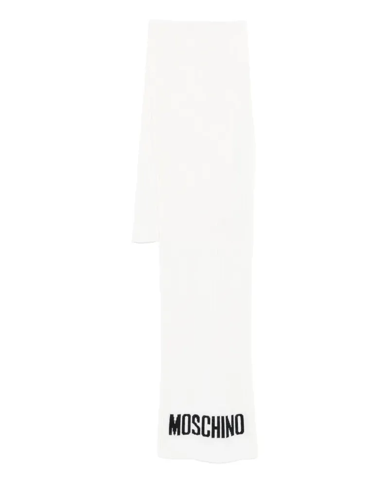 Moschino Gerippter Schal mit Logo - Weiß Weiß