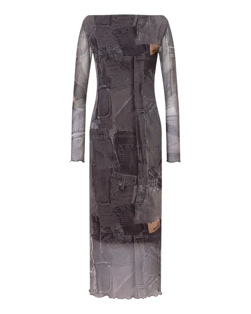 Moschino printed mesh dress - Grau Grau