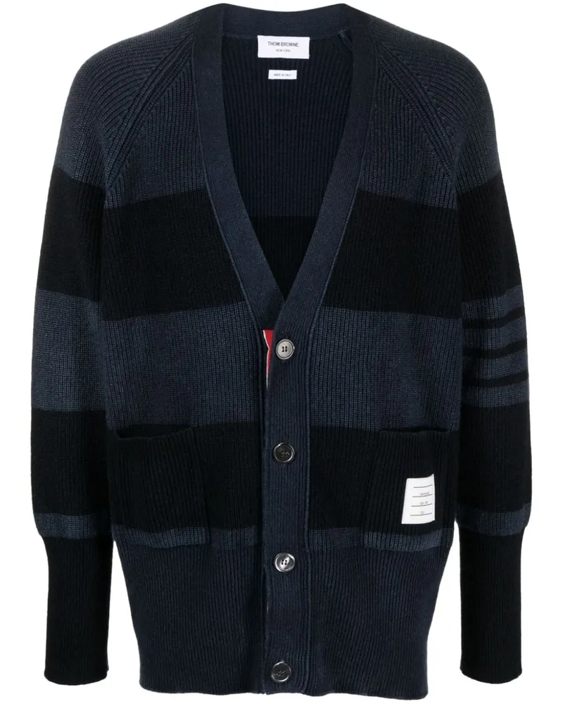 Thom Browne Kaschmircardigan mit Logo-Streifen - Blau Blau