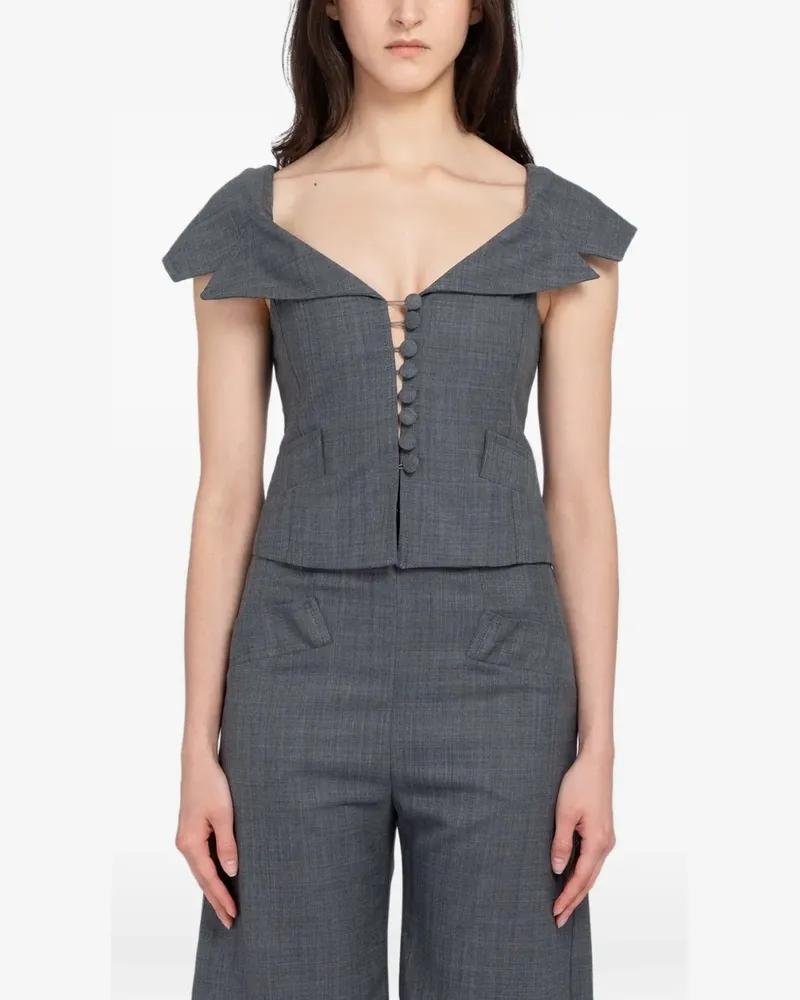 Ganni off-shoulder button-up top - Grau Grau