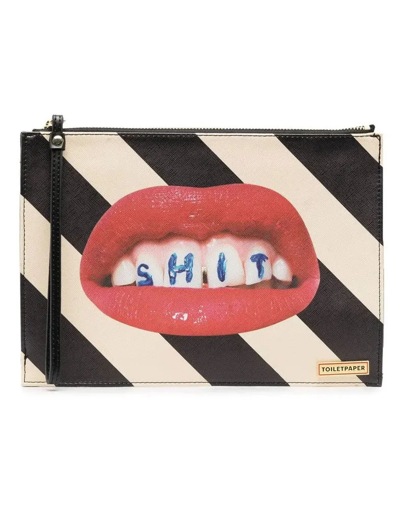 Seletti Gestreifte Clutch mit grafischem Print - Schwarz Schwarz