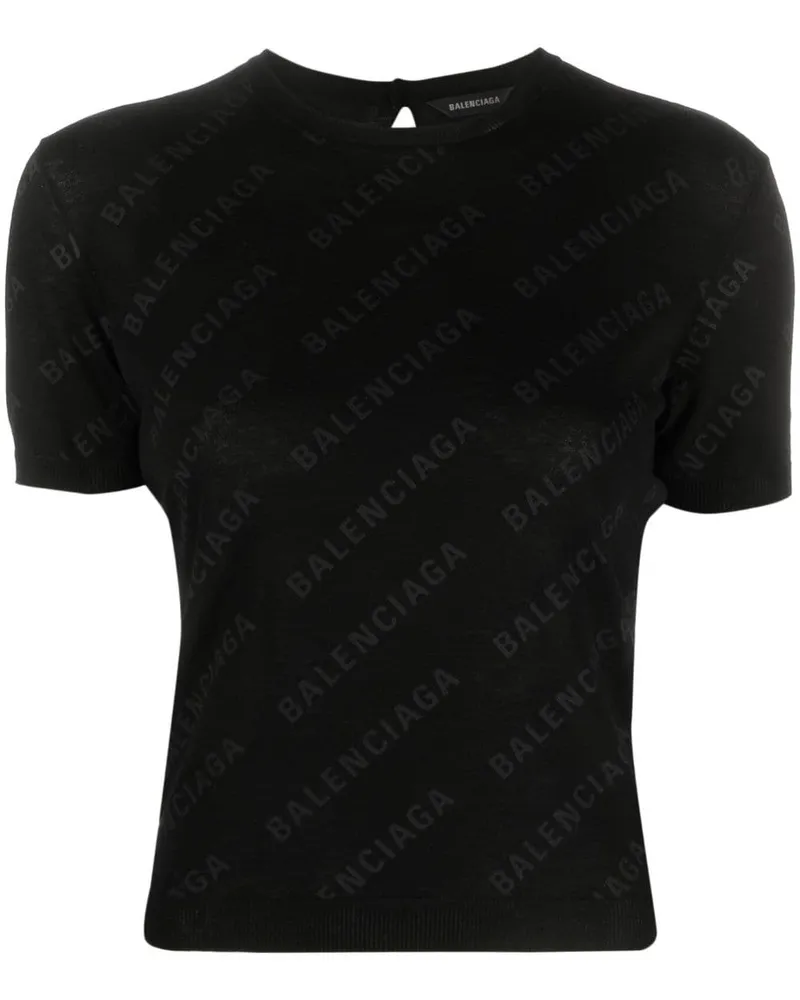 Balenciaga Mini Allover Logo Strickoberteil - Schwarz Schwarz