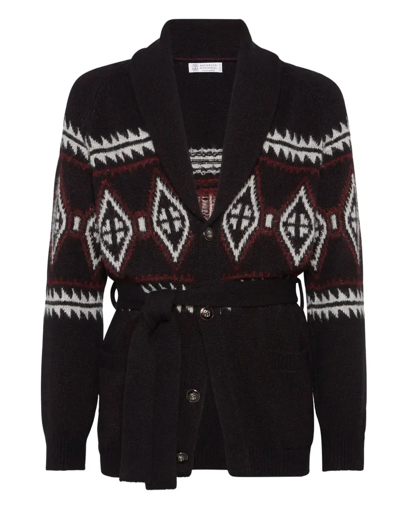 Brunello Cucinelli Geometrisch gemusterter Cardigan - Schwarz Schwarz