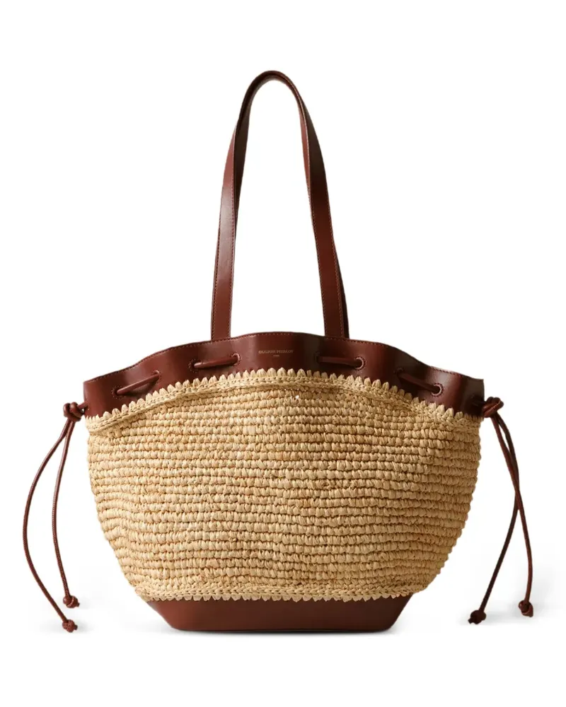 Claudie Pierlot Tote Bag aus Raffiabast mit Lederbesatz - Nude Nude