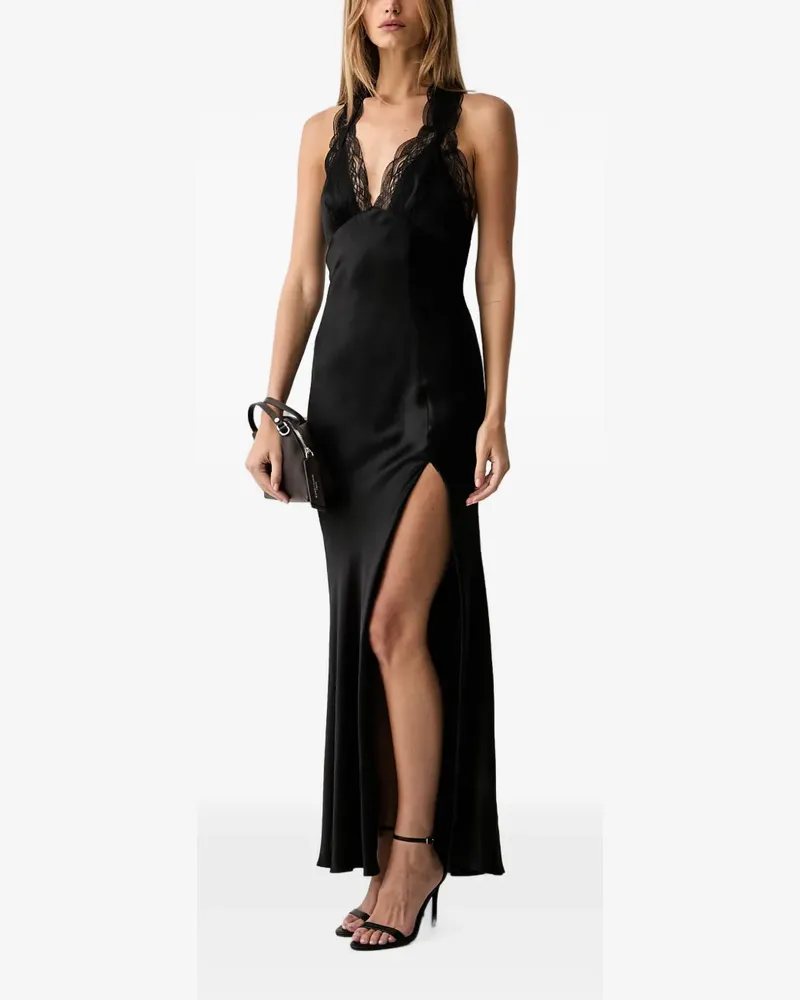 Bardot lace-trim halterneck dress - Schwarz Schwarz