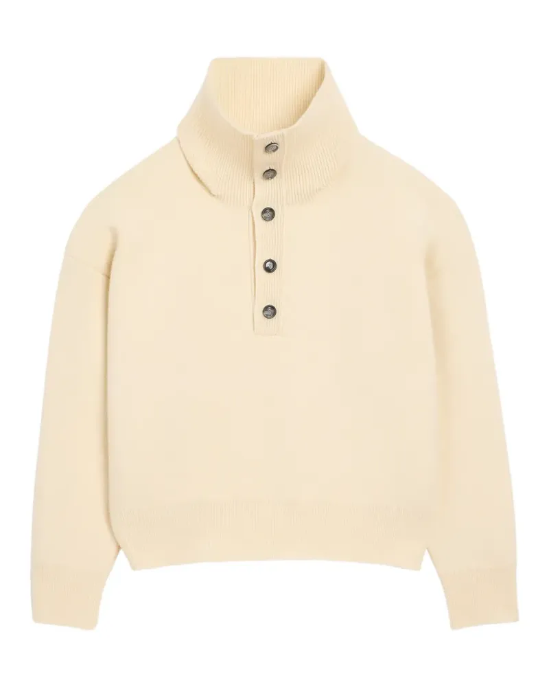 AMI Paris Wollpullover mit hohem geknöpftem Kragen - Nude Nude