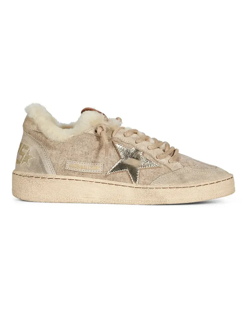 Golden Goose Ball Star Sneakers aus Wolle mit goldfarbenem Lederstern und weißem Shearling-Futter - Nude Nude
