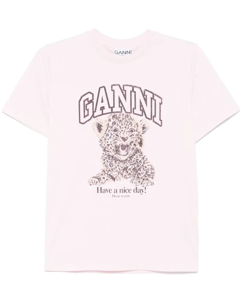 Ganni T-Shirt mit Leoparden-Print - Rosa Rosa