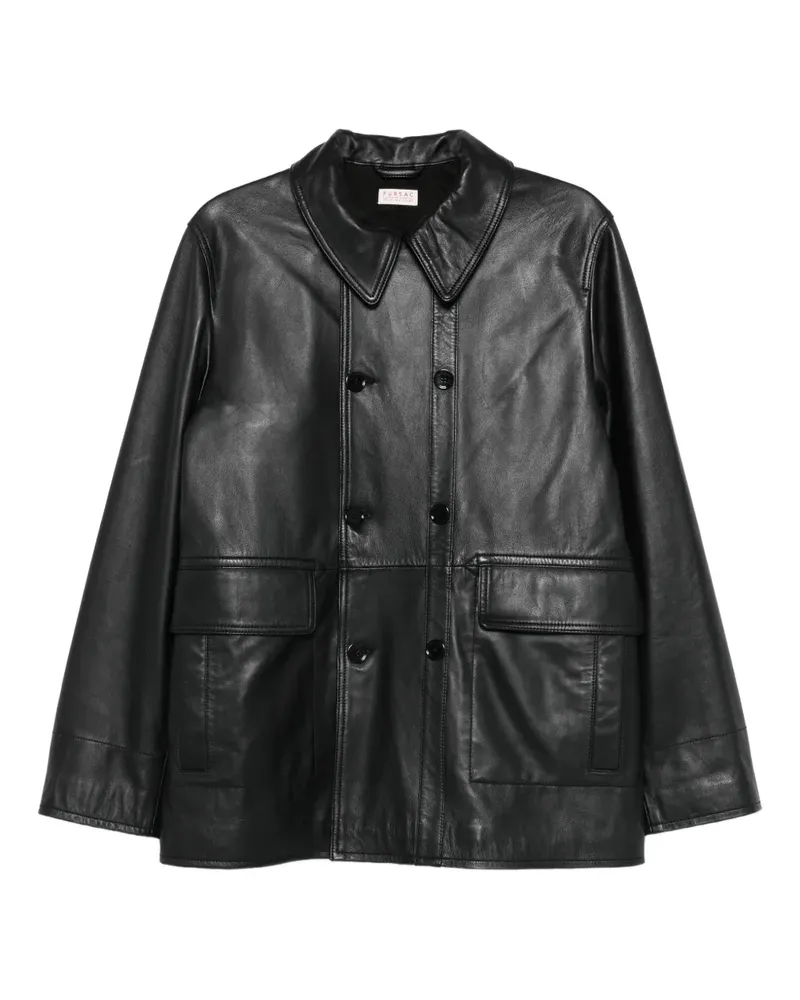 FURSAC Doppelreihige Lederjacke - Schwarz Schwarz