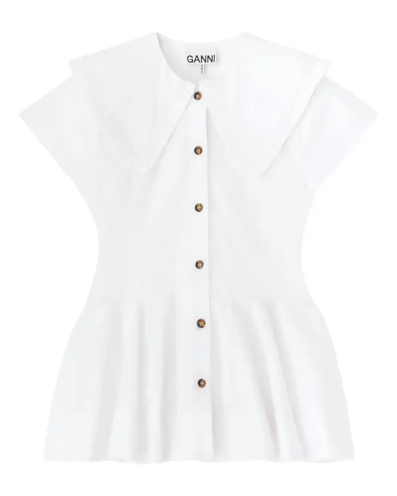 Ganni Geknöpftes Oberteil mit Rüschenkragen - Weiß Weiß