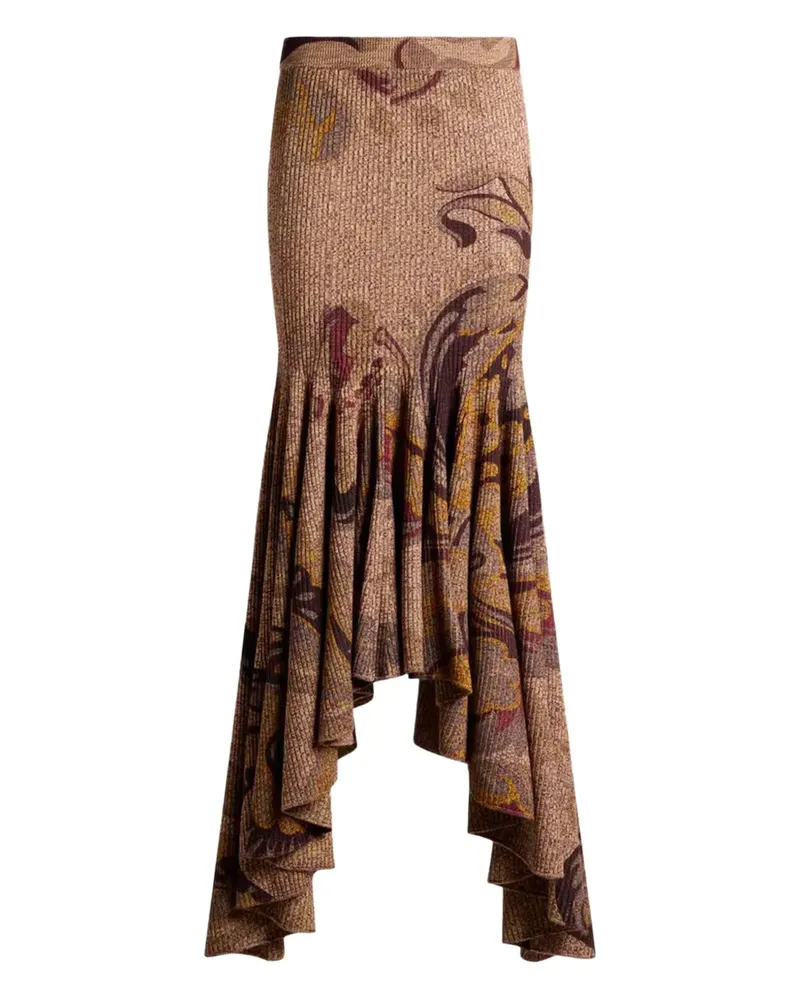 Etro Gerippter Midirock mit Blumen-Print - Nude Nude