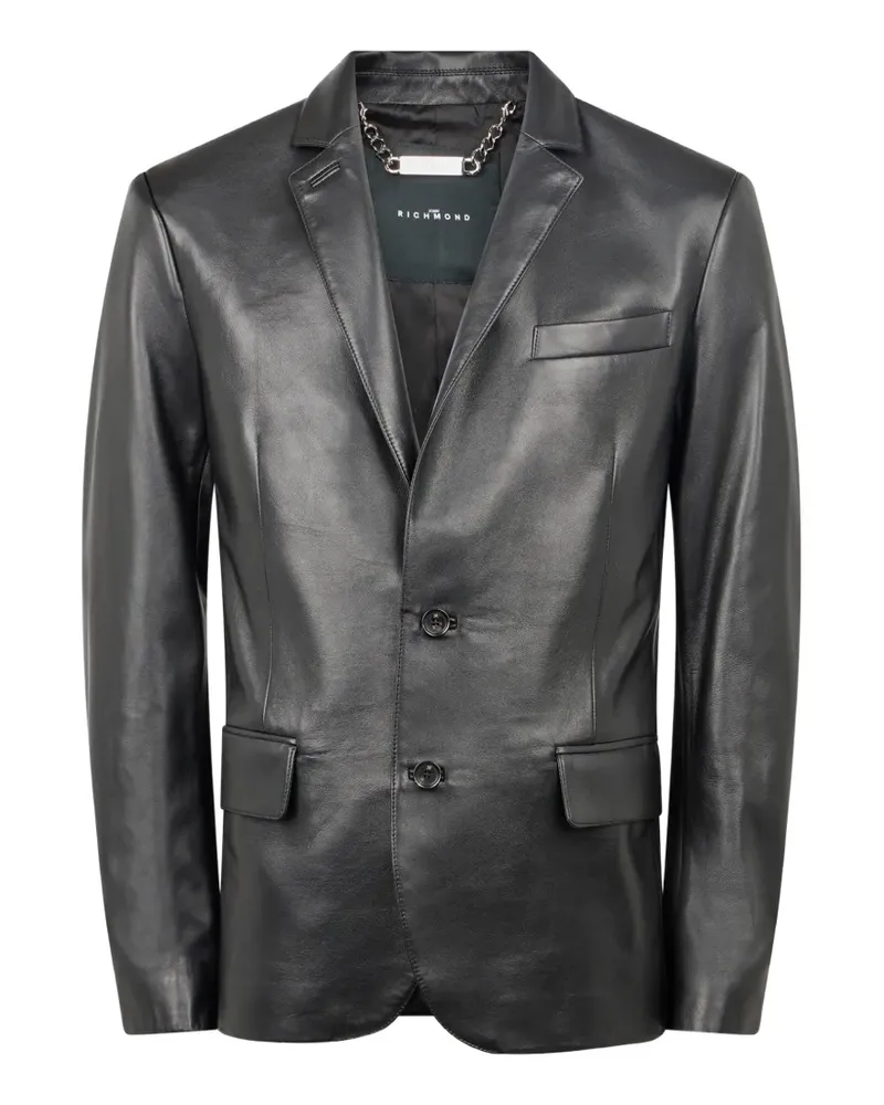 John Richmond Klassische Lederjacke - Schwarz Schwarz