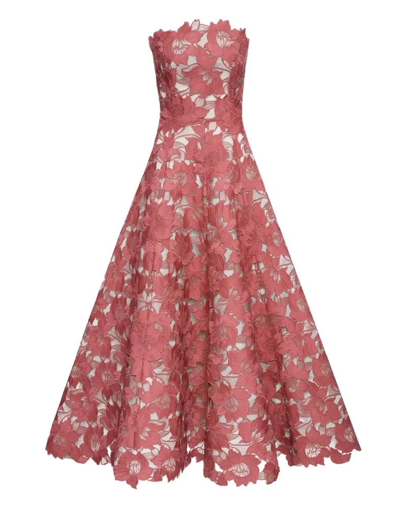 Oscar de la Renta Schulterfreies Kleid aus Blumen-Guipure - Rosa Rosa