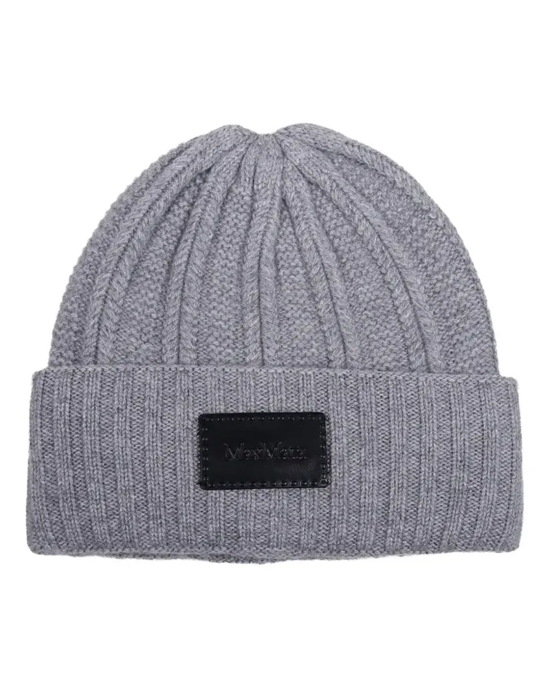 Max Mara Gerippte Beanie Logo-Patch - Grau Grau