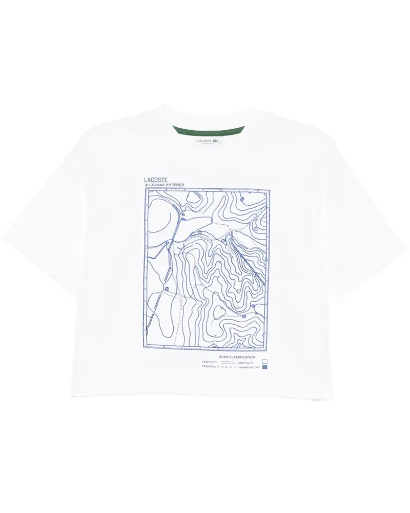 Lacoste T-Shirt mit grafischer Stickerei - Weiß Weiß
