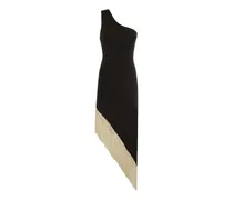 Asymmetrisches Yacare Kleid mit Fransensaum - Schwarz