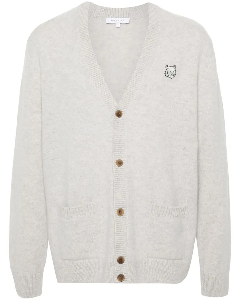 Kitsuné Wollcardigan mit Fuchs-Motiv - Grau Grau
