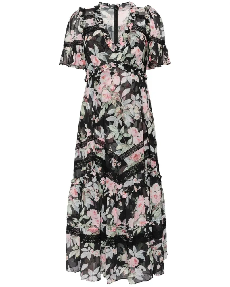 Needle & Thread Spitzenkleid mit Blumen-Print Schwarz