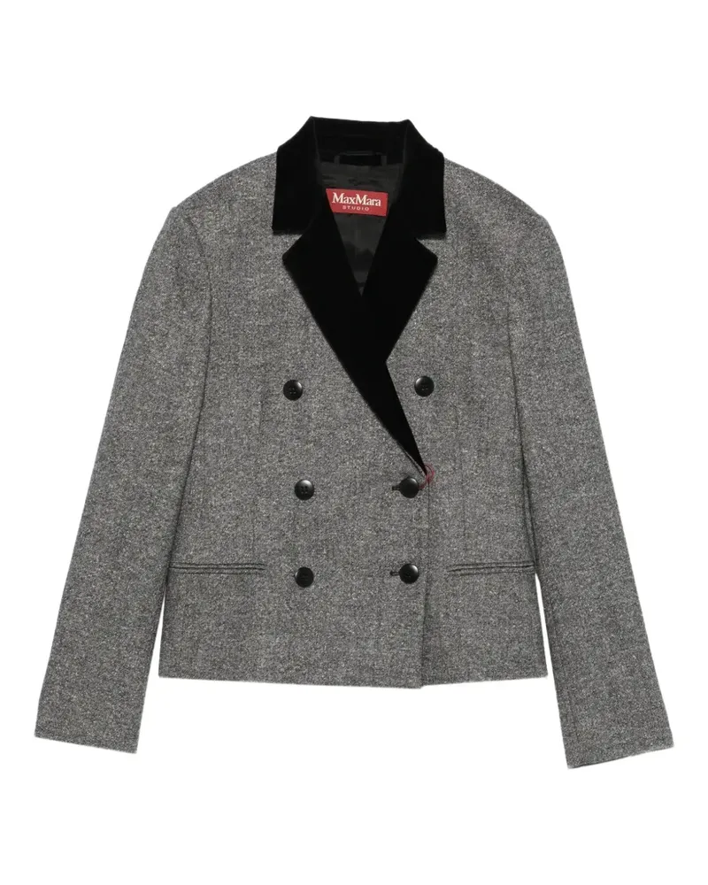 Max Mara Doppelreihiger Blazer mit Samtbesatz - Schwarz Schwarz
