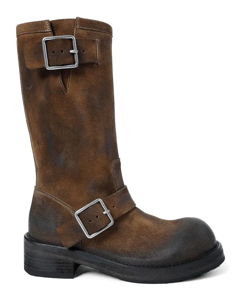 Ann Demeulemeester Sarith Engineer buckled coated leather boots - Braun Braun