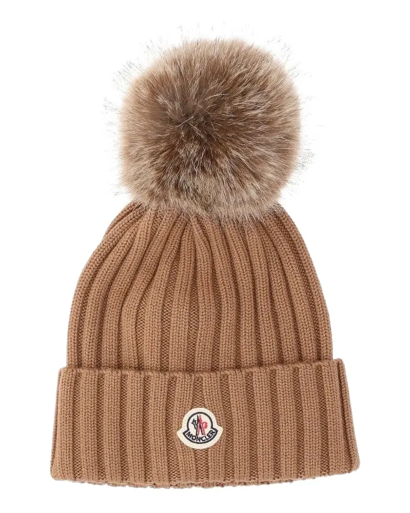 Moncler wool beanie with pom pom - Nude Nude