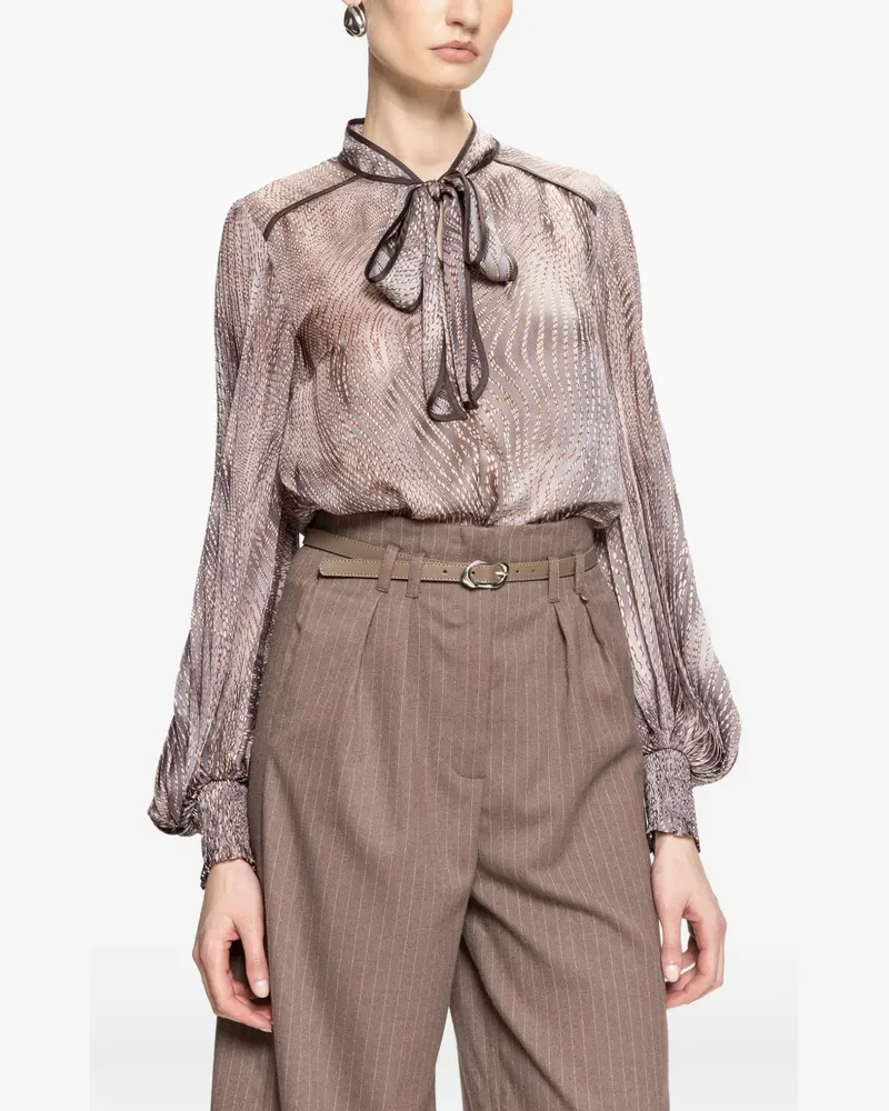 NISSA Chiffonoberteil mit Print und Schleife - Braun Braun